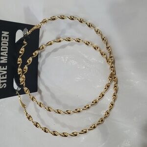 Steve Madden Gold tone‎ twisted braided style oversized hoop circle earrings
